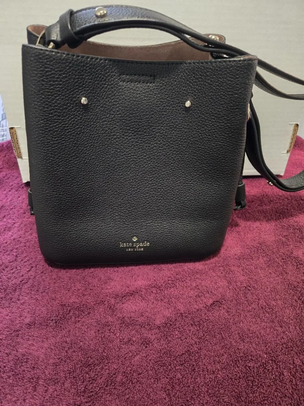 Kate Spade Black Marti Small Bucket Bag Pebbled Leather Shoulder Crossbody Bag